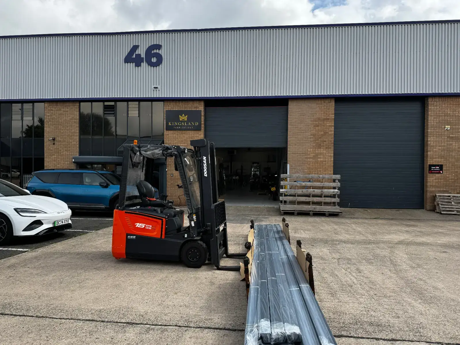 Kingsland Fabrications workshop in Warrington with aluminium profiles prepared for loading