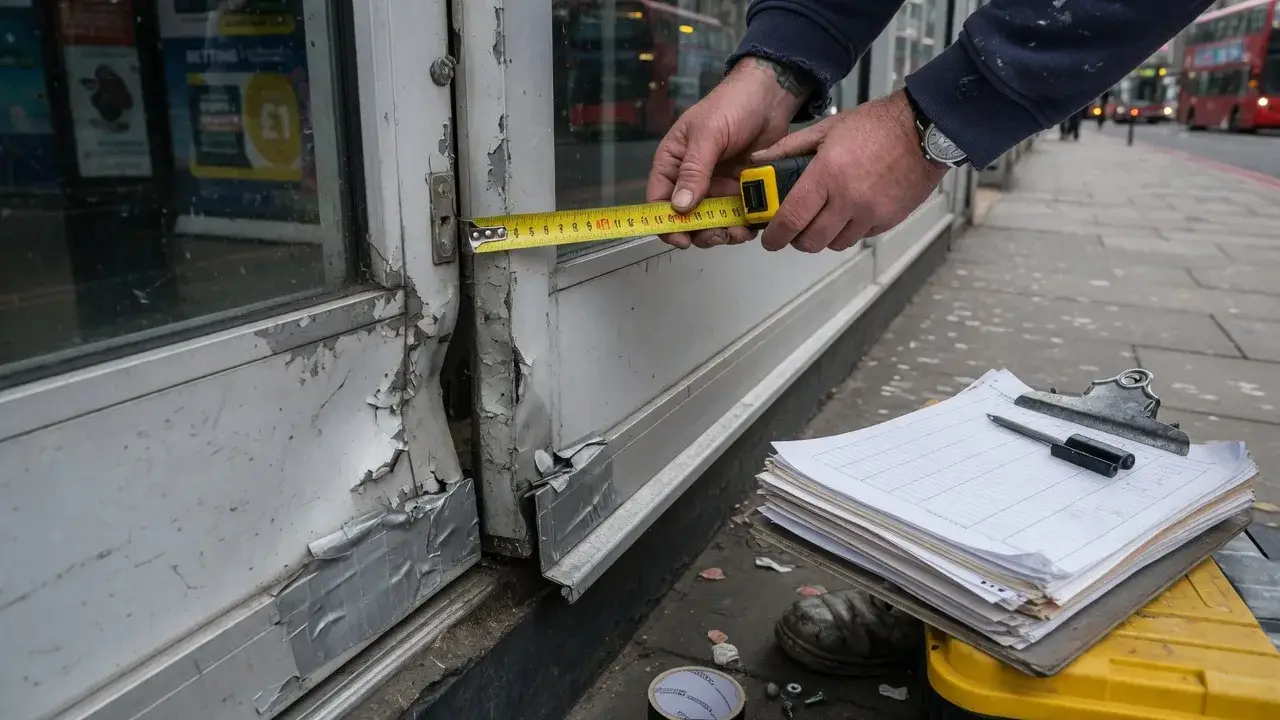 Surveying a shopfront door opening for replacement aluminium supply