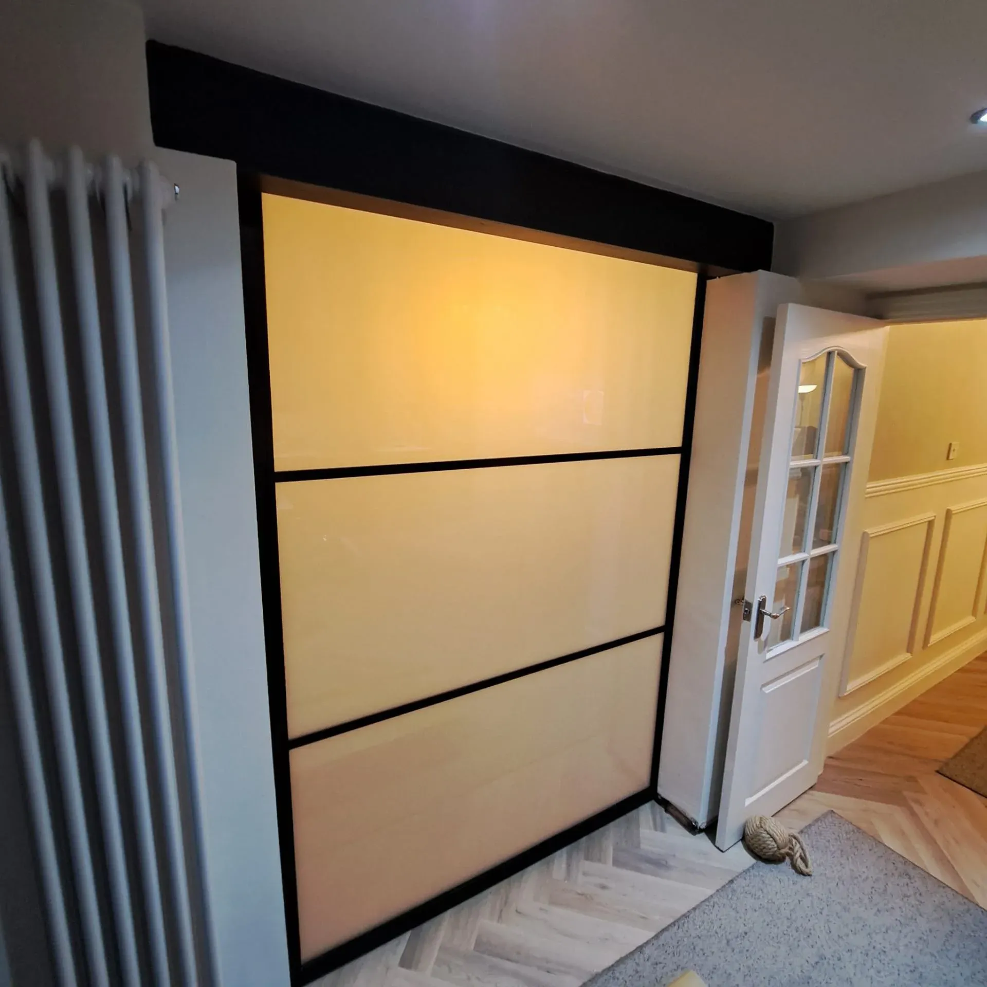 Angled view showing partition integration with steelwork