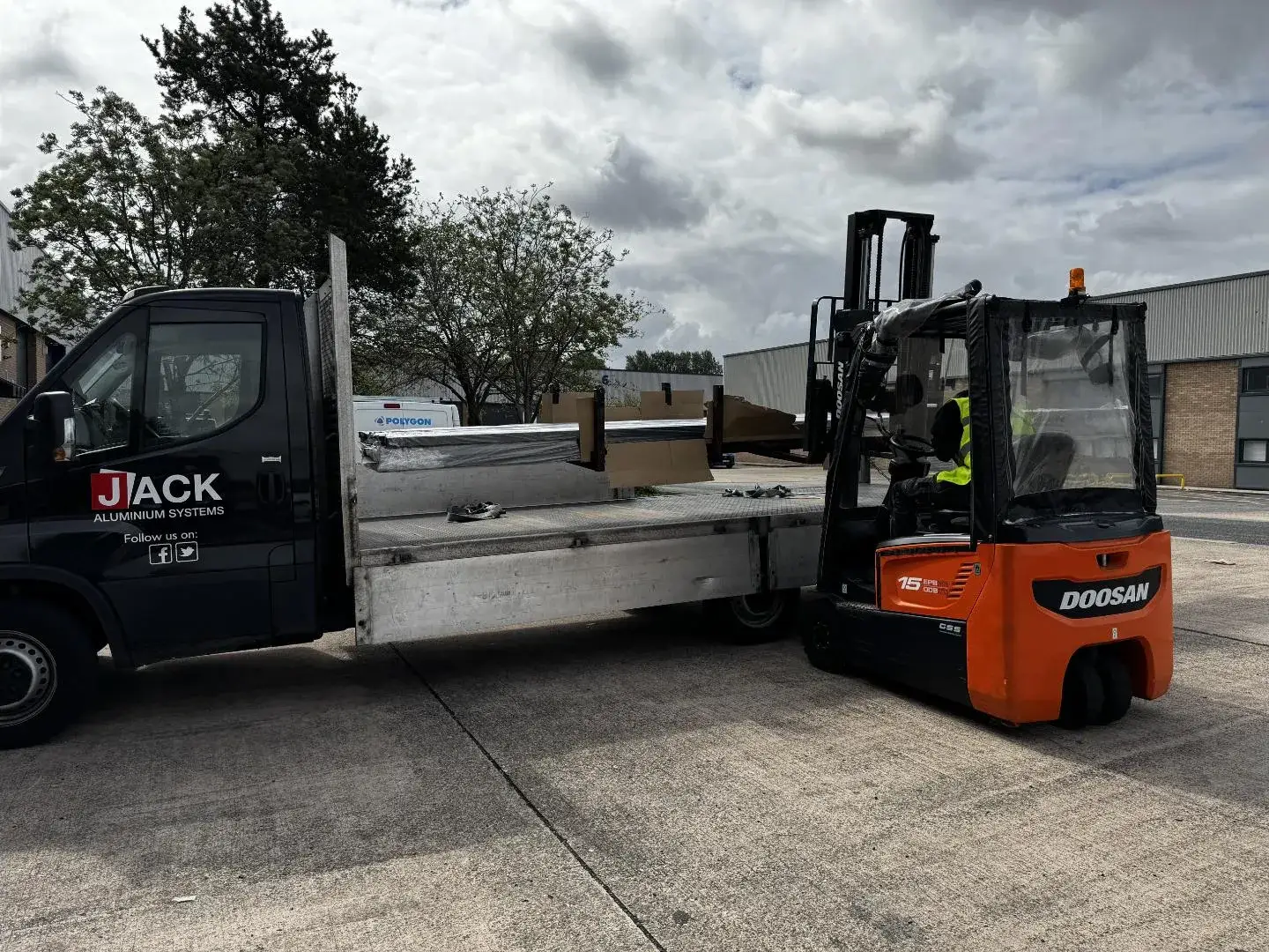 Jack Aluminium profile delivery being unloaded at Kingsland Fabrications