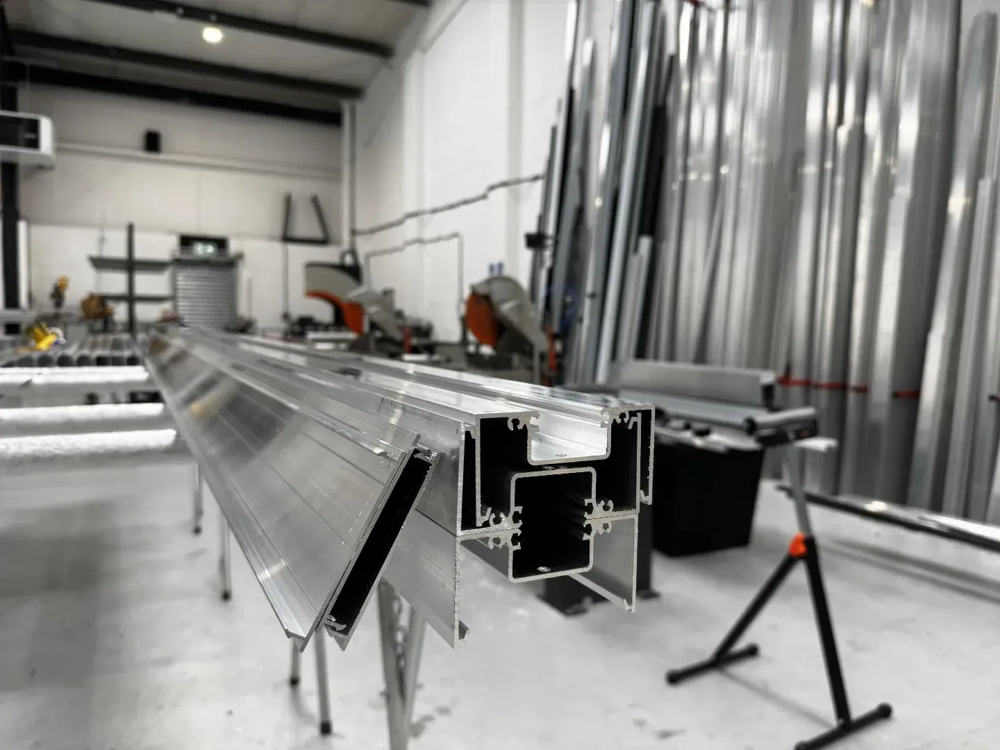 Close-up of aluminium profile sections and fabrication detail