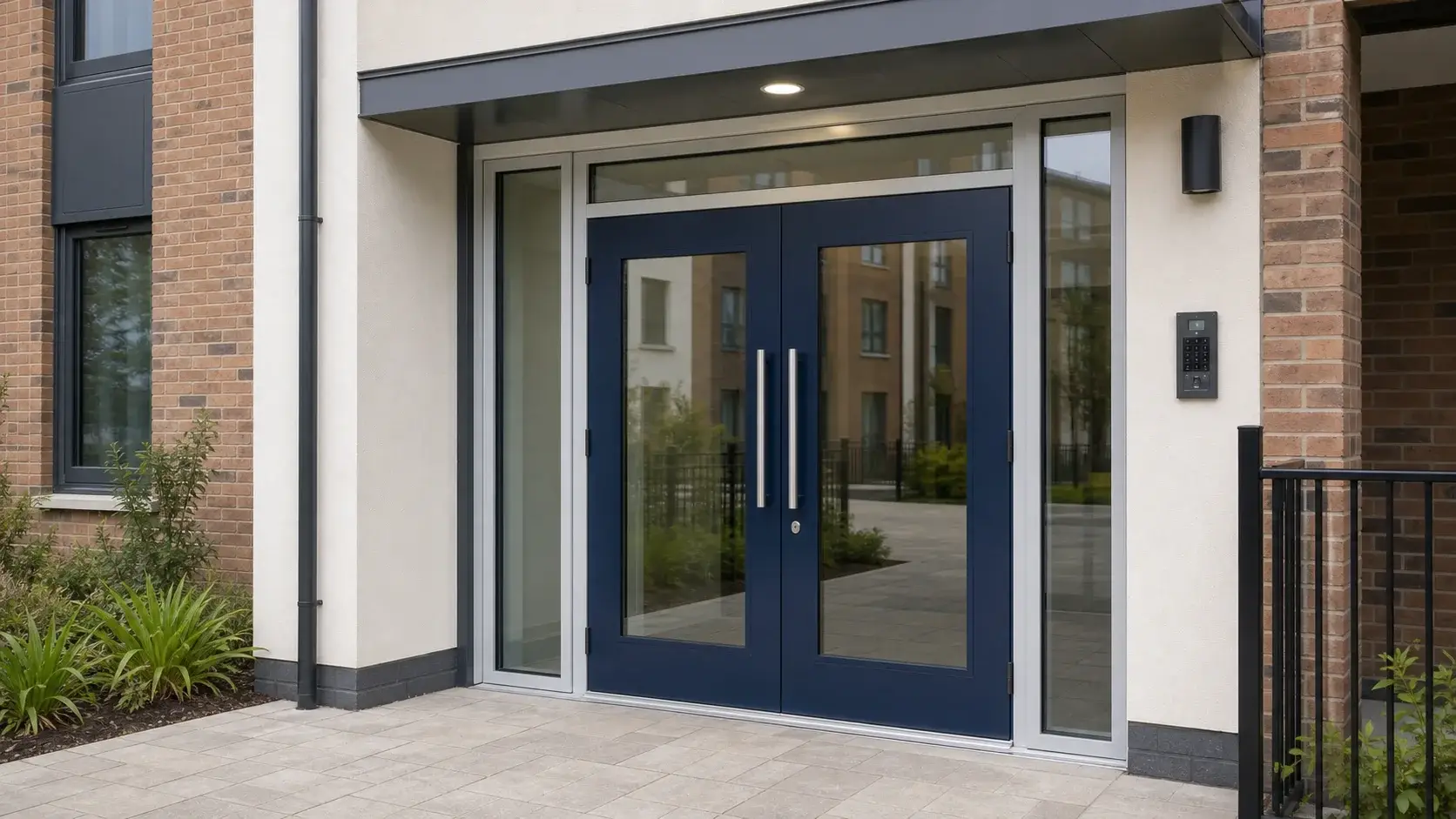 Illustrative product view of communal aluminium entrance doors